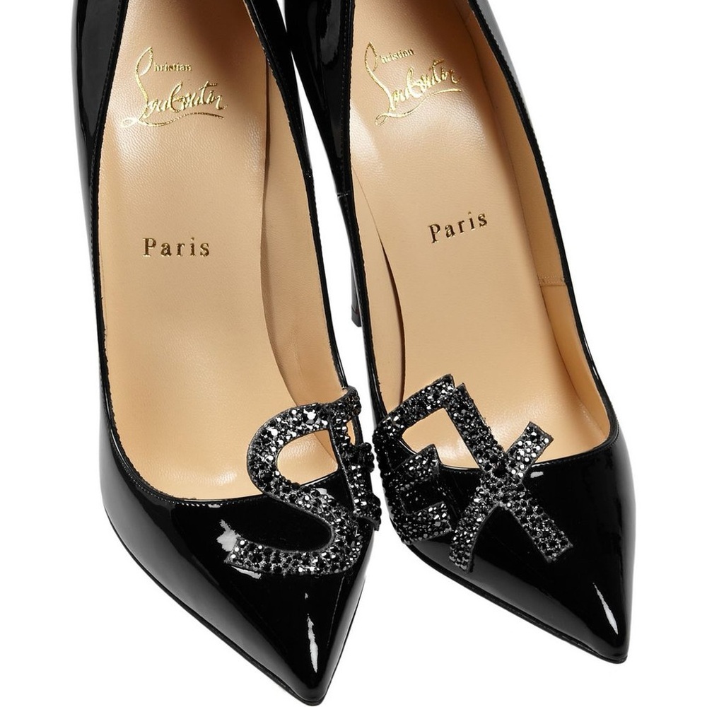Christian Louboutin Black Patent Crystal “Sex” 100 Pumps - US 6 (36.5) - Picture 5 of 13